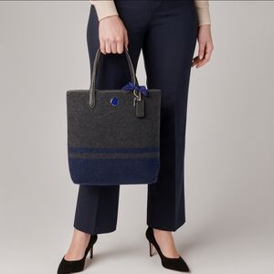 Coach Signature Stripe Wool Gray Blue NS Tote Bag